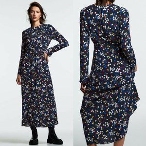 ZARA NWT Long Print Dress Black S